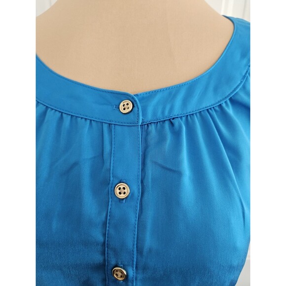 Womens KENNETH COLE REACTION Royal Blue Goldtone Buttons Woven Tank Top M - Picture 3 of 8
